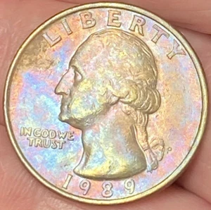 1989-P Washington Quarter Beautiful Brilliant RainbowToned Coin #14 - Picture 1 of 12