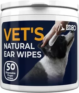 Dog Ear Wipes - All Natural Finger Veterinary Pet Ear Wipes with Eucalyptus, Alo - Picture 1 of 6