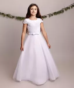 Abito da comunione in pizzo bianco a lunghezza intera per matrimoni e occasioni formali - Foto 1 di 4