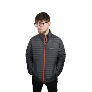 Patagonia Down Quilted Lightweight Puffer Shirt Jacket Mens Sz Small Gray Orange - Picture 1 of 10