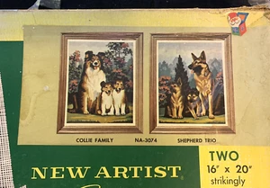 Vintage New 1961 Craft Master PBN Kit Collie Family, Shepherd Trio Dogs Unused - Picture 1 of 6