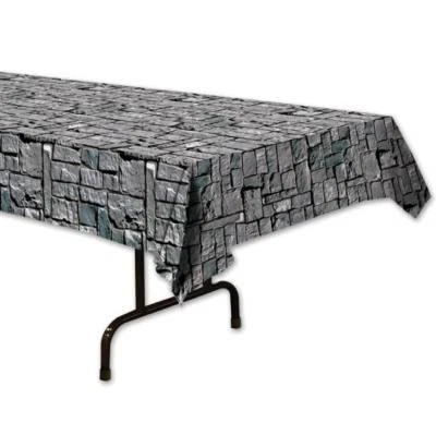 BEISTLE Stone Wall Plastic Banquet 54" x 108" Tablecloth Medieval Renaissance Tableware