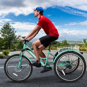 MOONCOOL Adults Mountain Tricycle 3 Wheeled 7-Speed 24 inch Cruiser Bike Basket - Picture 1 of 12