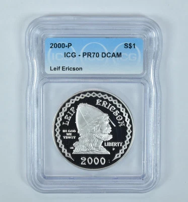 2000-P Leif Ericson Commemorative Silver Dollar PR70 DCAM ICG - Image 1 of 4