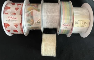 Lot Of (6) Ribbon Spools~Wedding/Spring/Baby/Lace~All Wired Edges - Picture 1 of 5