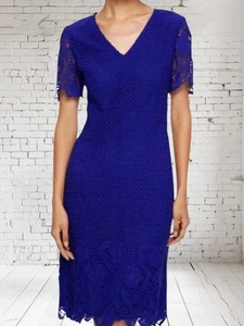 Jigsaw geblümt blau Spitze Häkelkleid Größe 10  - Bild 1 von 11