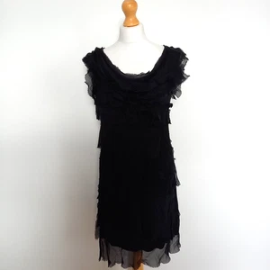 Made In Italy M Black Tiered Tattered Silk Knee Length Sleeveless Dress - Picture 1 of 8