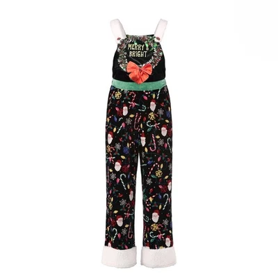 Праздничный светодиодный рождественский комбинезон с принтом Санта-Клауса и светодиодными лампочками женский XL (16-18) новый с Ярлыками - Изображение 1 из 4