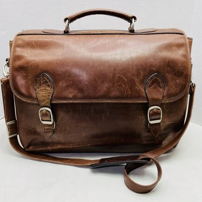 Dilana Brown Leather Briefcase Document Messenger Bag Expandable 3 Compartments - Image 1 of 4