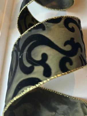 8Yardas 2.5" Negro Oro Cinta Metálica Desplazamiento Cableado Romántico Elegante Foto 1 de 4