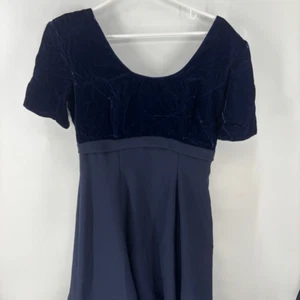 Maxi abito blu vintage A-Line manica corta damigella fiocco schiena donna 11/12 - Foto 1 di 8