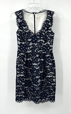 SHOSHANNA Vestido Cambio Funda Cuello en V Sin Mangas Encaje Fiesta Cóctel Azul Marino 2 Foto 1 de 4