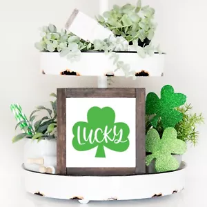 St. Patrick's Day Decor Wood Sign Lucky Shamrock Farmhouse Tiered Tray Decor - Picture 1 of 1