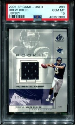 2001 SP Game Used Drew Brees Rookie RC Patch /500 #93 PSA 10 pop 10 - Image 1 of 2