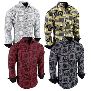 Mens Shirt Bandana Paisley Floral Fashion Print Modern Slim Fit Button Up Dress - Picture 1 of 6