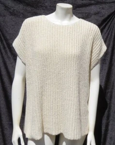 $178 EILEEN FISHER Perù M ecrù MORBIDO 100% cotone biologico maglia grossa maglione boxy - Foto 1 di 7