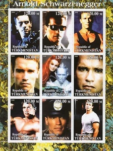 Arnold Schwarzenegger s/s 9 stamps; Mr. Freeze; Turkmenistan 2000; MNH - Picture 1 of 1