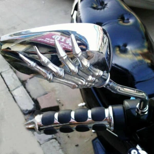 HGW M8 M10 UNIVERSAL CHROME SKELETON/SKULL ARM MOTORCYCLE MIRRORS BIKE/MOTORBIKE - Picture 1 of 11