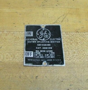 GENERAL ELECTRIC ON OFF SWITCH SCHENECTADY NY USA Old Industrial Nameplate Sign - Picture 1 of 8