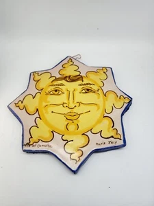 2 Pier 1 Sun Tile Wall Art Hand Painted Italy Terra Cotta Pottery Vintage 8.5" - Picture 1 of 18