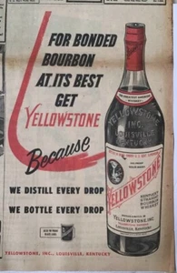 Large 1954 Newspaper Ad for Yellowstone Bourbon Whiskey - Bonded Bourbon at Best - Picture 1 of 1