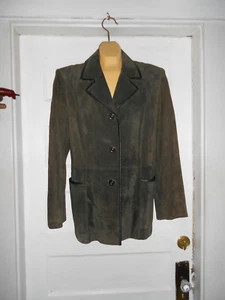 Vtg Classiques Entier Greenish/Gray Suede 3 Button Fully Lined Blazer sz. L VGUC - Picture 1 of 6