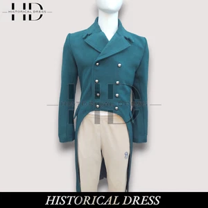 Men's Regency Tailcoat Jacket Green 18th Century Historical Reenactment Coat - Picture 1 of 7