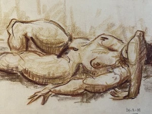 Schönes, Akt Zeichnung Zeitgenössisch 1980 Kohlezeichnung Nackte Frau Art Papier - Bild 1 von 8