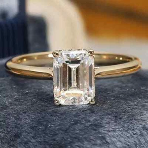 IGI Certified Emerald Cut 2 Ct Lab Grown Diamond Solitaire Ring 14k Yellow Gold - Picture 1 of 24