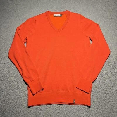 Suéter KJUS Para Hombres 36 Pequeño Naranja Lana Merino Cuello en V Golf Rendimiento Preppy Foto 1 de 4