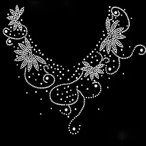Floral Iron On Rhinestone Transfer Beaded Neckline Applique Bling Costumes - Picture 1 of 1