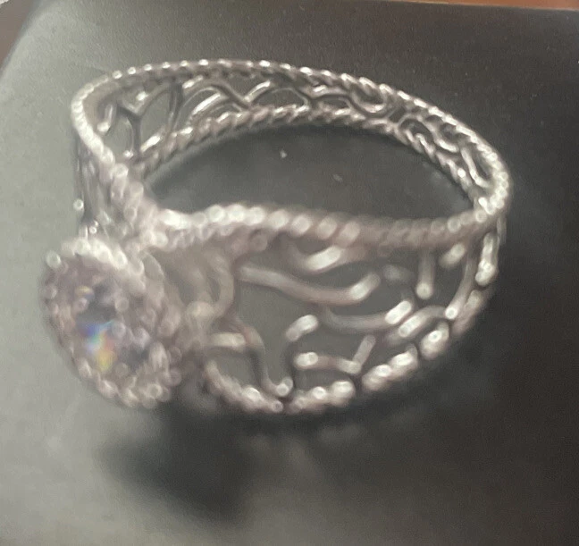 Avon 2013 Sterling Silver Filigree Lace CZ Ring - Sz 8