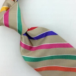 Paul Stuart Italy Tie Gold Red Pink Green Stripes Luxury Necktie Silk Ties #L3 - Picture 1 of 7