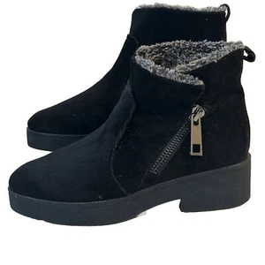 SoulCal & Co Women’s Ankle Boots Uk 7 Zip Faux Fur Combat Black Suede EU41 - Picture 1 of 18