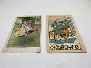 2 Romance Couples Greetings Antique Postcards. Same Design. 1907 era. - Picture 1 of 10