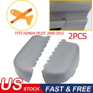 Fits 2009-2015 Honda Pilot Front Door Panels Leather Armrest Cover Skin Gray - Foto 1 di 11