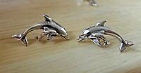 Sterling Silver 20x12mm Small Dolphin Porpoise & Baby Studs Earrings!