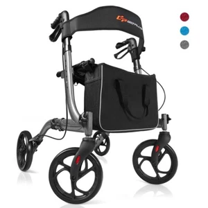 Aluminum Folding Rollator Walker w/Wide Seat Adjustable Handle for Seniors Grey - Picture 1 of 6