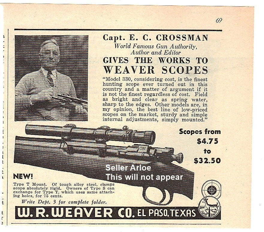 1938 Sports Afield Weaver Riflescopes Print Ad - Изображение 1 из 1