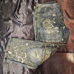 Sacred Crown Jeans 44/30-31 distressed paint black white Baggy Denim  - Picture 1 of 9