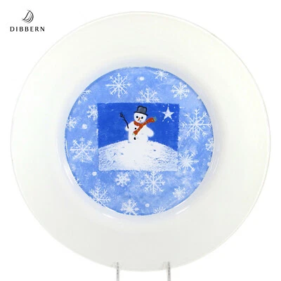 Dibbern Muñeco de Nieve 13.5" Plato para Servir Vidrio Blanco Azul Alemania Cajón Barril Raro Foto 1 de 4