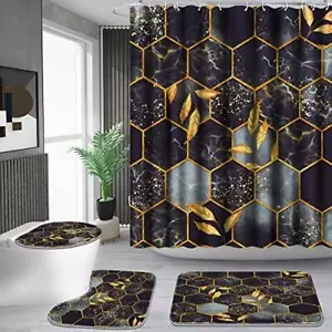 Poedist 4 Pcs Bathroom Shower Curtain Set,Bathroom Sets with Rugs(Bath Mat,U - Picture 1 of 6