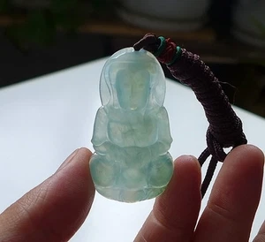 Vintage Natural Type A Icy Jadeite Jade Kwan-yin Pendant 7756 - Picture 1 of 12