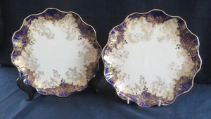 Pair ROYAL DOULTON Edwardian Dessert Plates Cobalt and Gold 8 inch 72067 - Picture 1 of 10