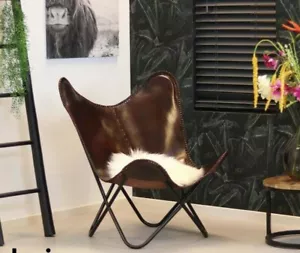 Rústico Vintage Artesanal Marrón Genuino Buffalo Cuero Relax butterfly chair - Imagen 1 de 12
