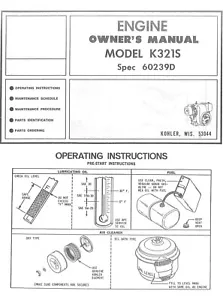 Especificaciones de motor Kohler modelo K321S 60239D manual del propietario - Imagen 1 de 8
