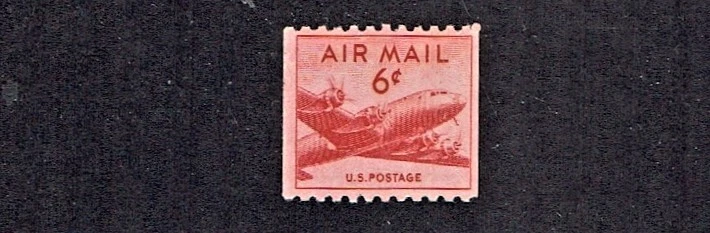 1949 U.S. AIRMAIL 6c Carmine DC-4  COIL  Sc#C41  M/NH/OG Scarce + - Image 1 of 1