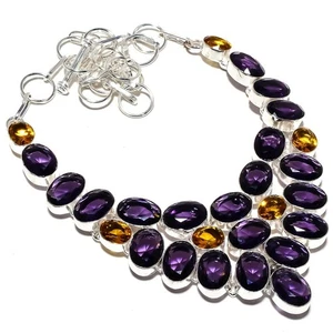 Amethyst Necklace, 925 Sterling Silver Handmade Gemstone Necklace '' - Picture 1 of 2