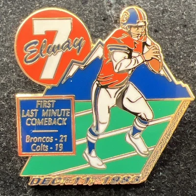 DEN-BRONCOS TEAM NFL.  PIN SOLAPA JOHN ELWAY #7 "PRIMER REGRESO DE ÚLTIMA HORA" Foto 1 de 4