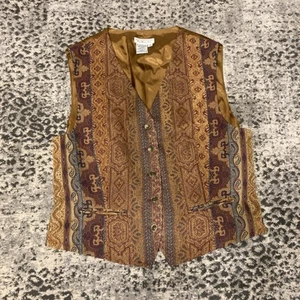 Talbots Tapestry Vest Womens 14 Multicolor Paisley Woven Cottagecore 90s Carpet - Picture 1 of 8